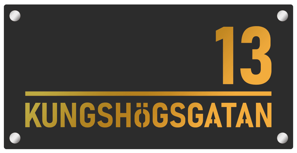 Exklusiv husskylt - Mattsvart/Guld spegelreflex - cottonandwood.se