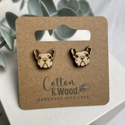 Örhängen "Fransk Bulldog" i betsat trä - Järnvitrol - cottonandwood.se