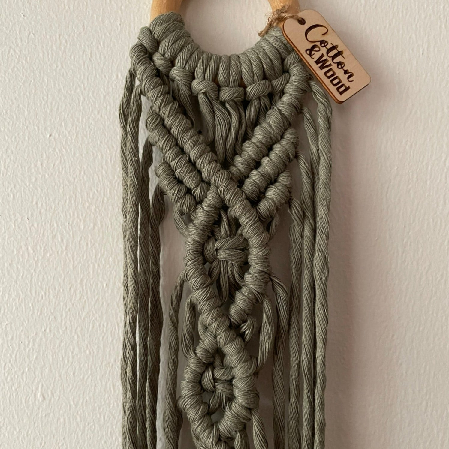 Ampel - handknuten makramé - Grågrön - cottonandwood.se