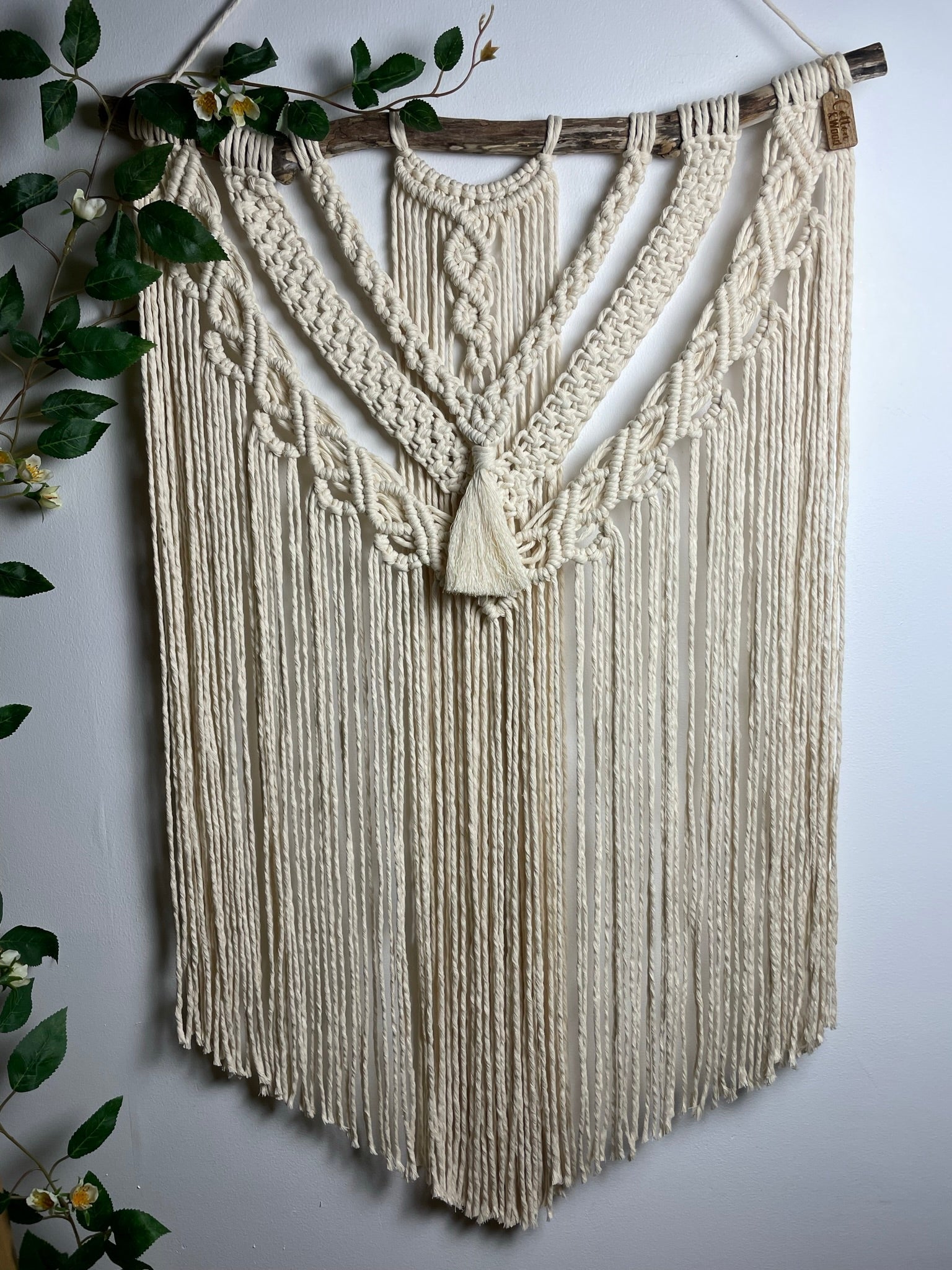 Väggbonad - handknuten makramé "Pulchra" - Naturvit - cottonandwood.se